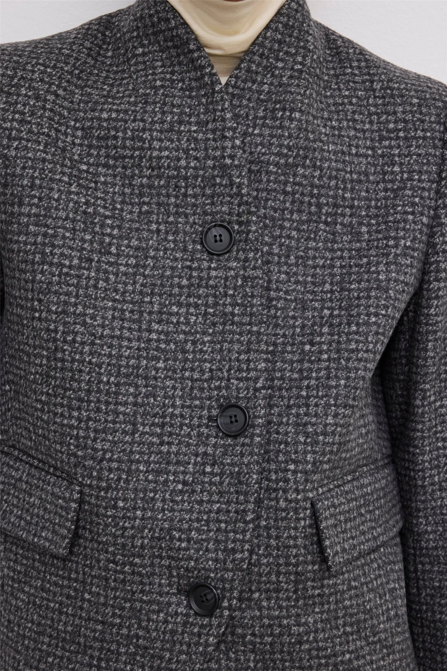 Short Curved Jacket Charcoal Grey.