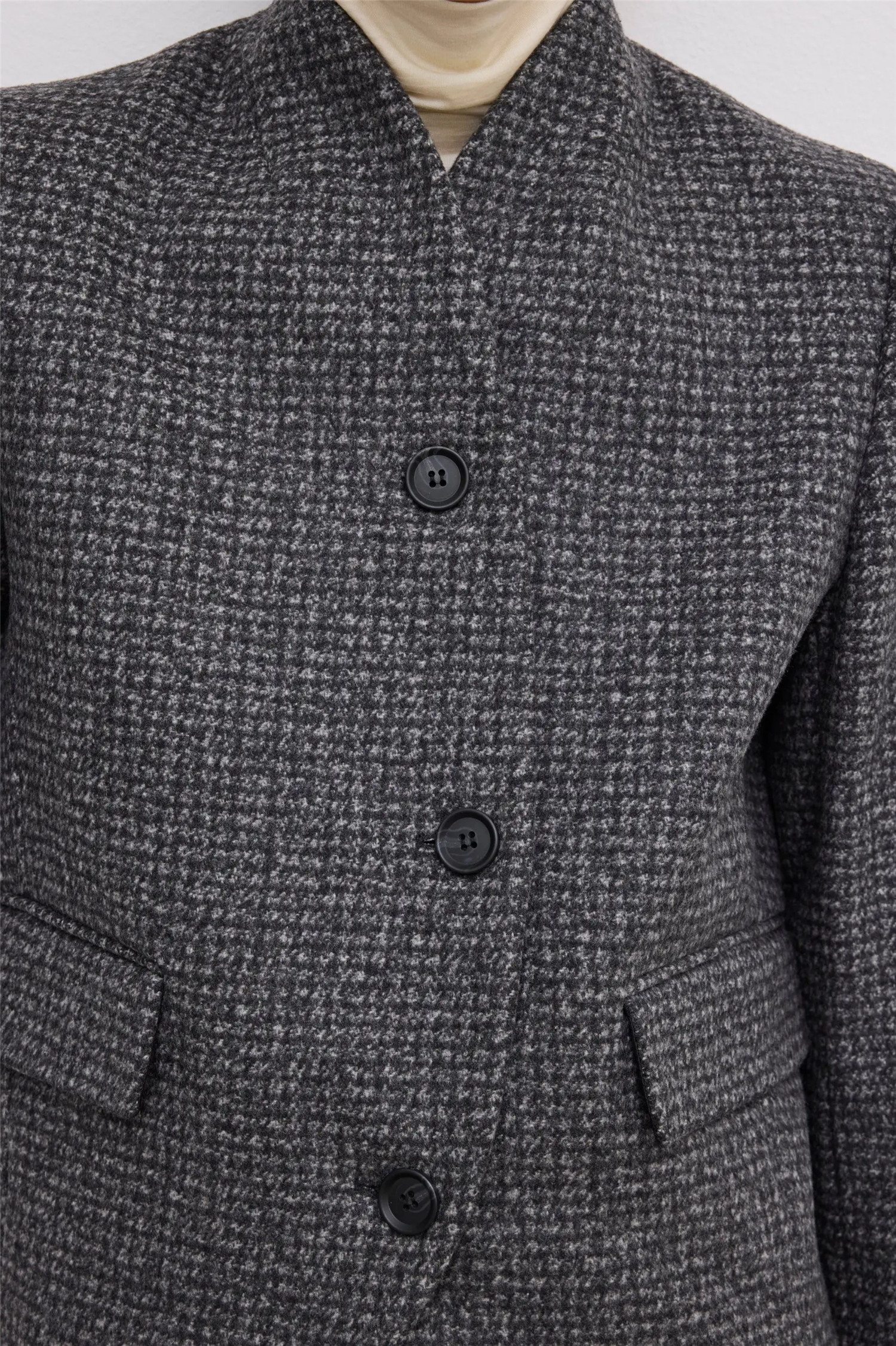 Short Curved Jacket Charcoal Grey.