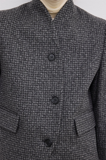 Short Curved Jacket Charcoal Grey.