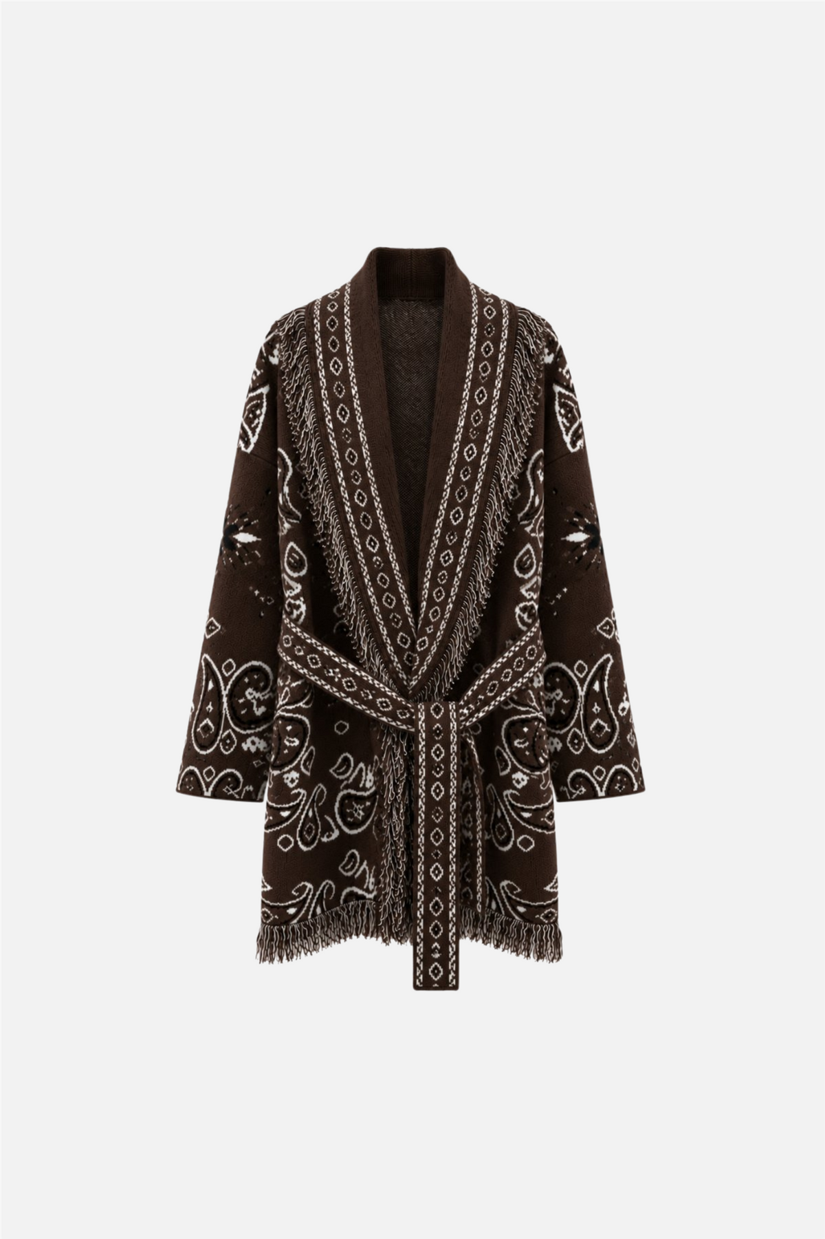 Long Fringed Paisley Jacket Brown.