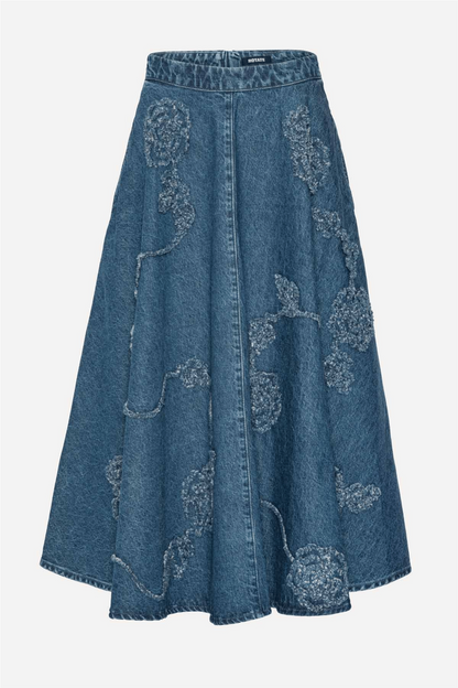 Denim Flower midi skirt