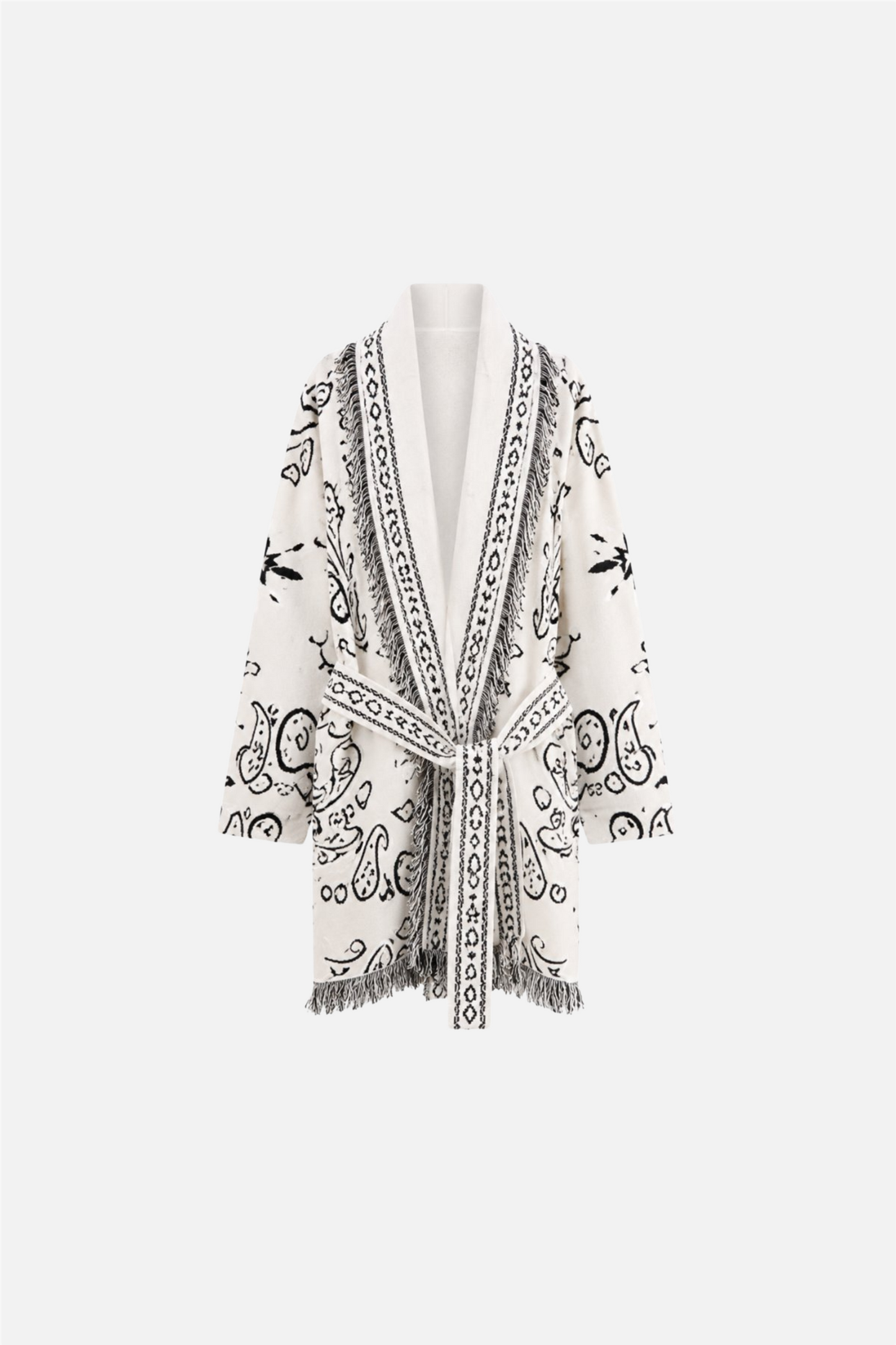 Long Fringed Paisley Jacket White.