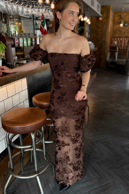 Flower Mesh Maxi Dress Chicory Coffee