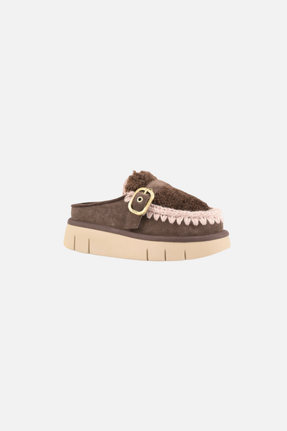 Bounce Clog Suede & Curly Sheepskin Mocha