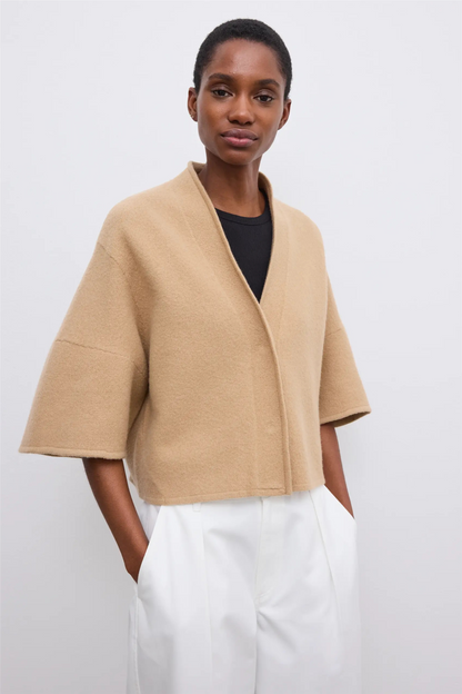 Short Wool Cardigan Camel