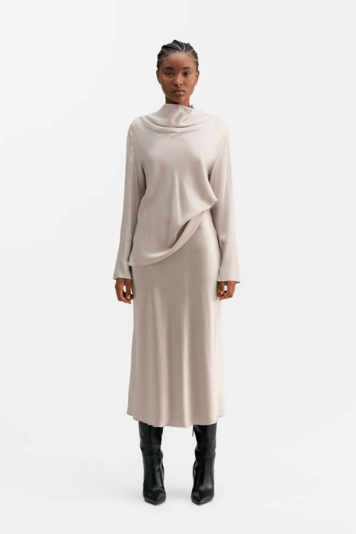 Hana satin silk skirt Greige