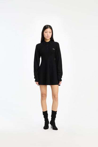 Slinky Knit Polo Dress Black