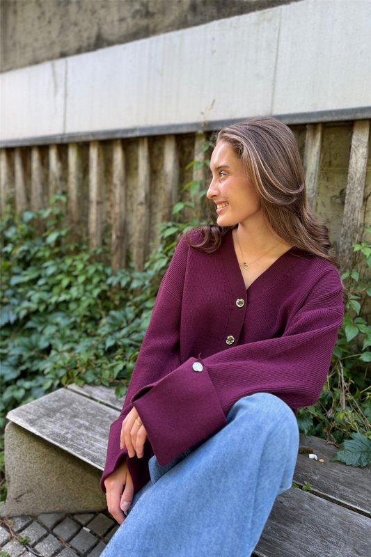 Atari Rib Cardigan Burgundy