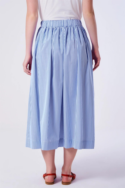 Striped Midi Skirt with Elastic Blue/White Stripe.