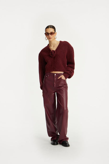 Knit Puffsleeve Cardigan Zinfandel