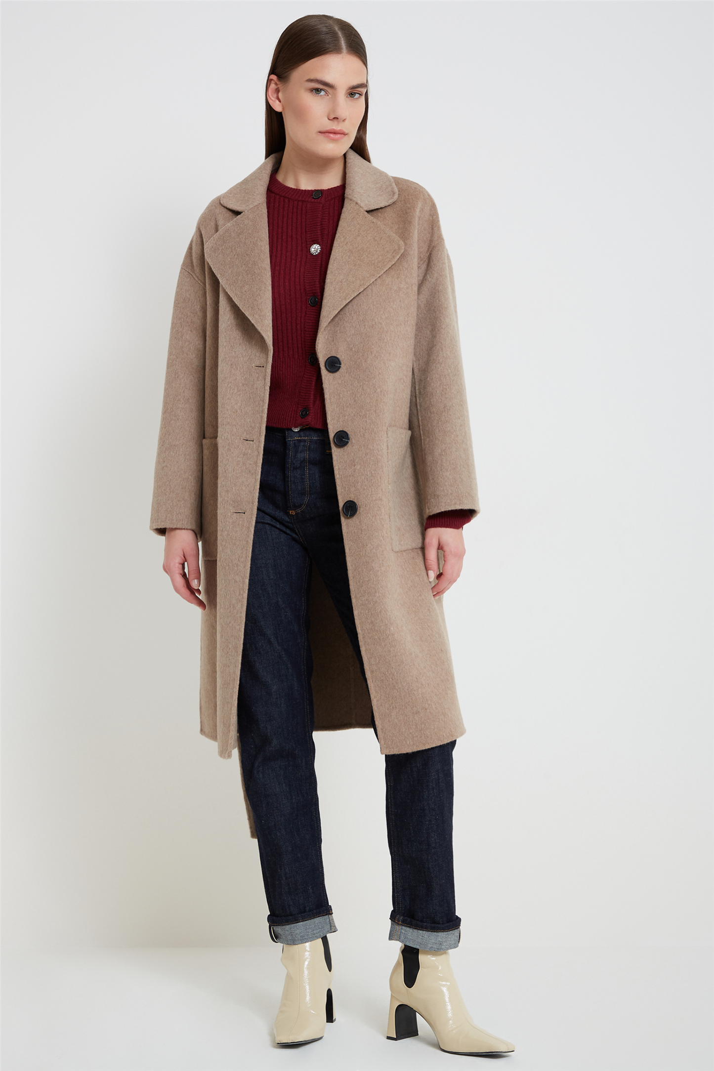 Wool Blend Coat Beige Mélange