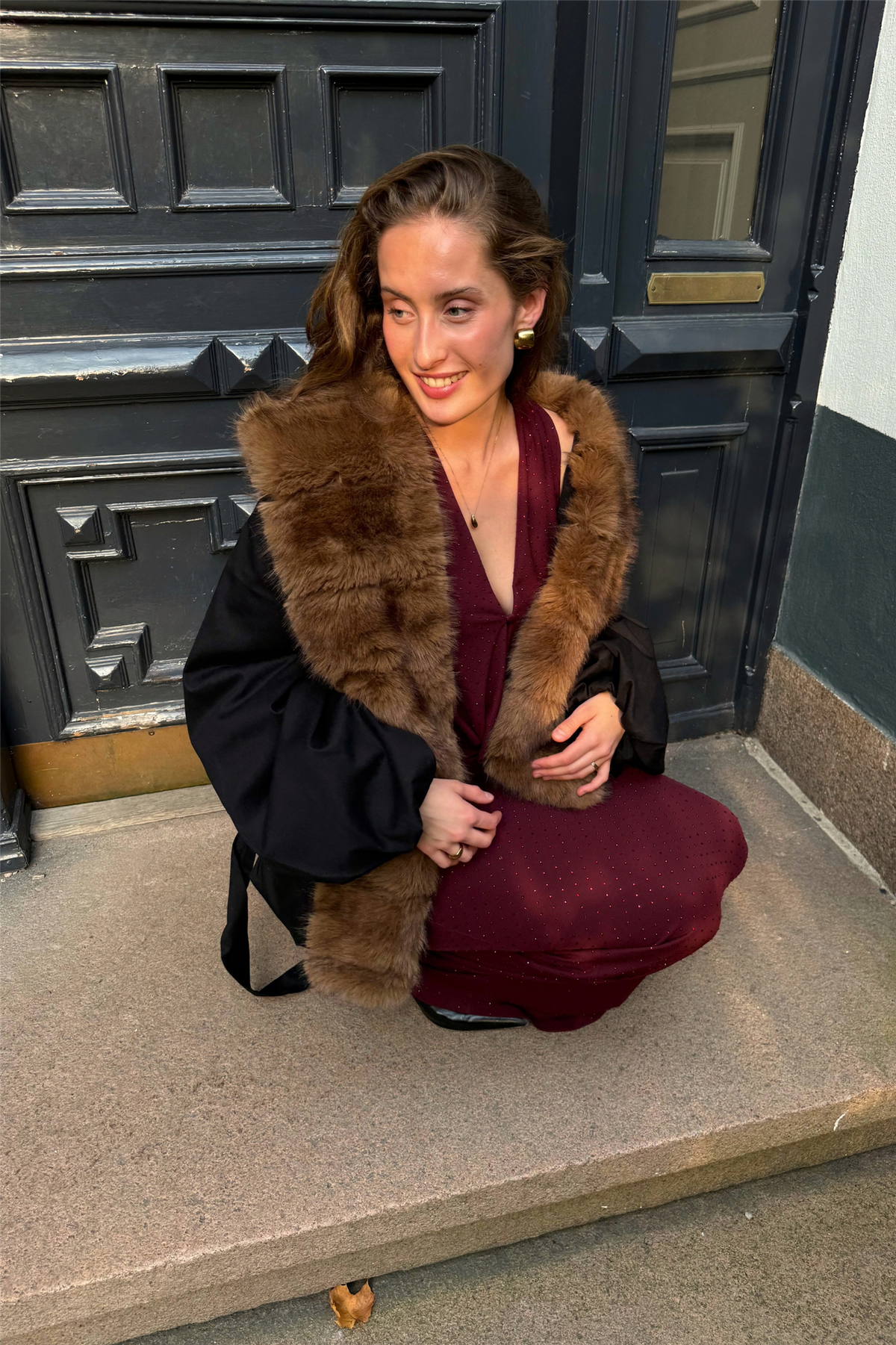 Faux Fur Collar Jacket Black
