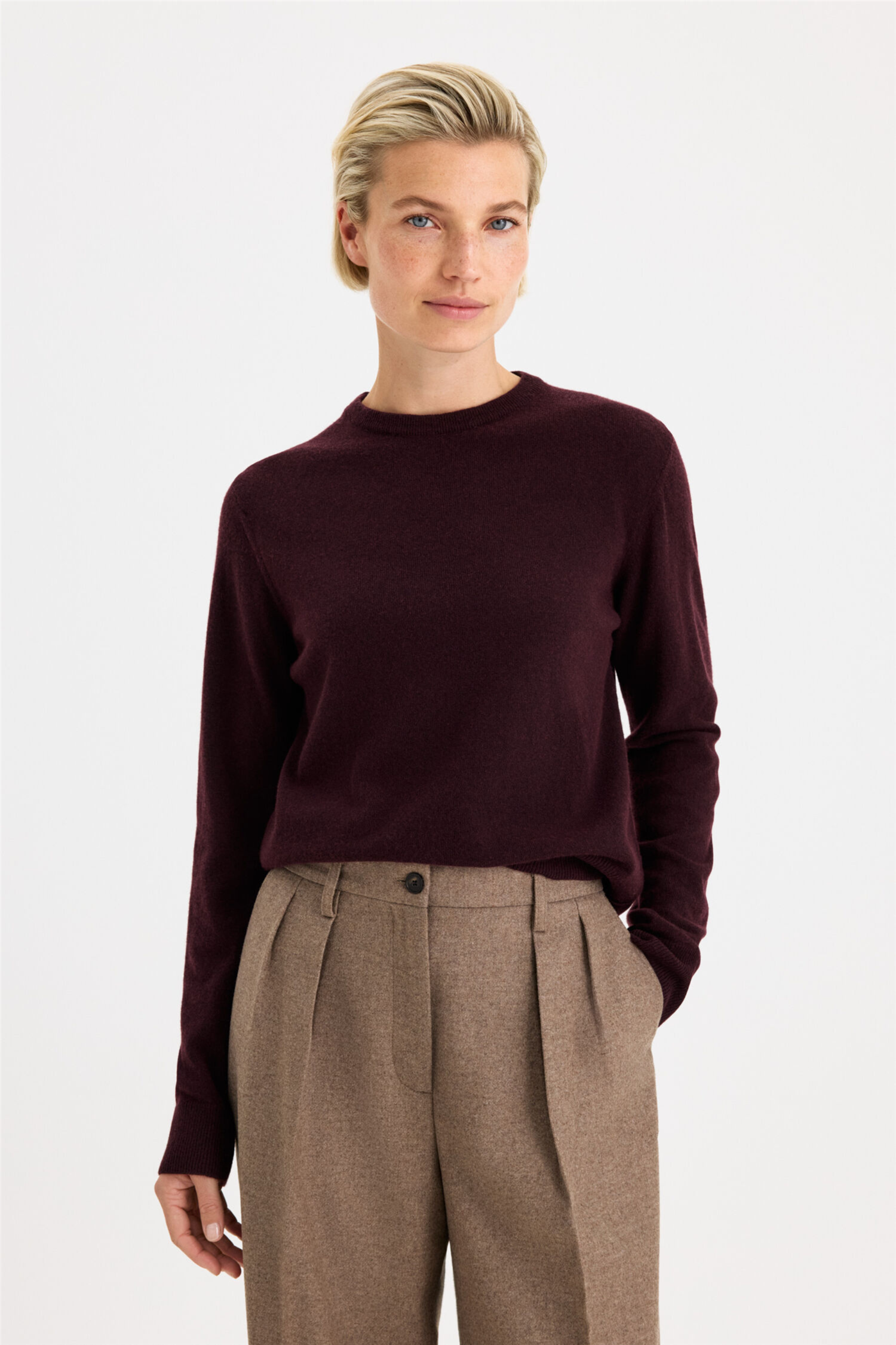 Soft Wool Crewneck Sweater Dark Burgundy.