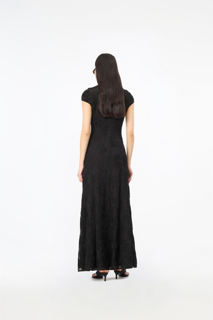Flower Mesh Maxi Dress Black.