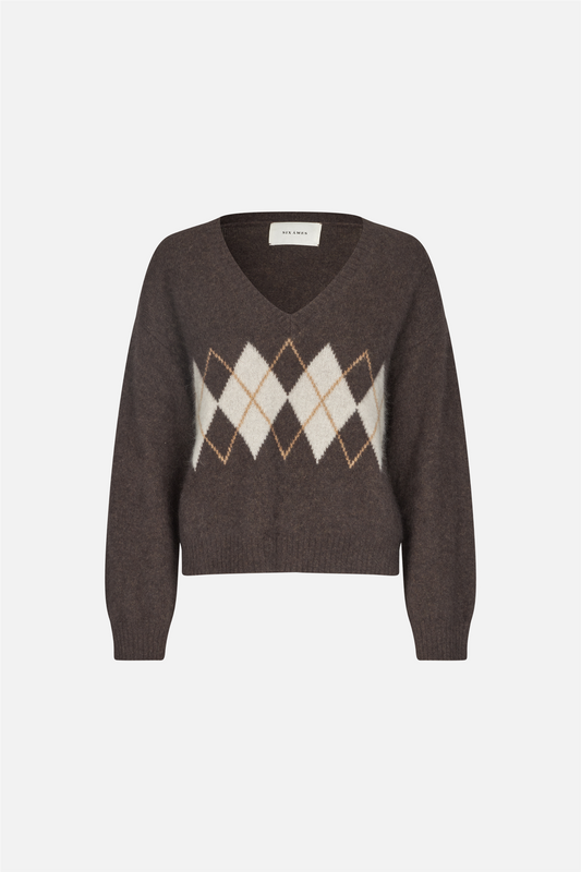 Paige Argyle Sweater Espresso Brown Argyle.