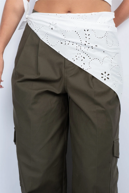 Floral Broderie Bandana Scarf Soft White