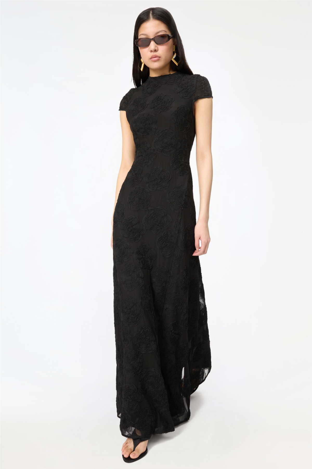 Flower Mesh Maxi Dress Black.