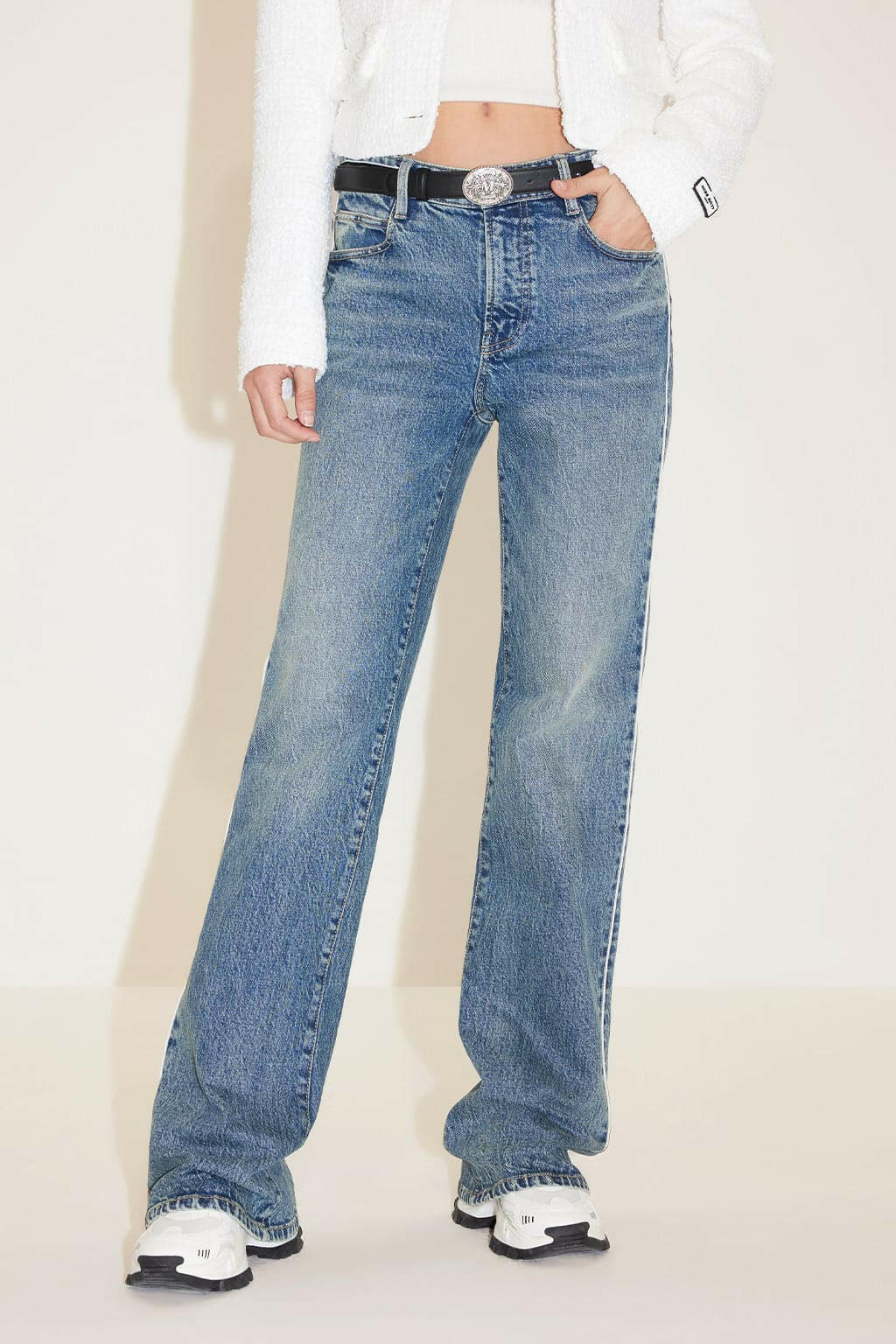 Vintage Patchwork Flared Jeans Middle Blue.