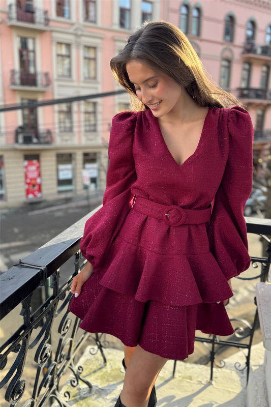 Wavy tweed dress Deep Red