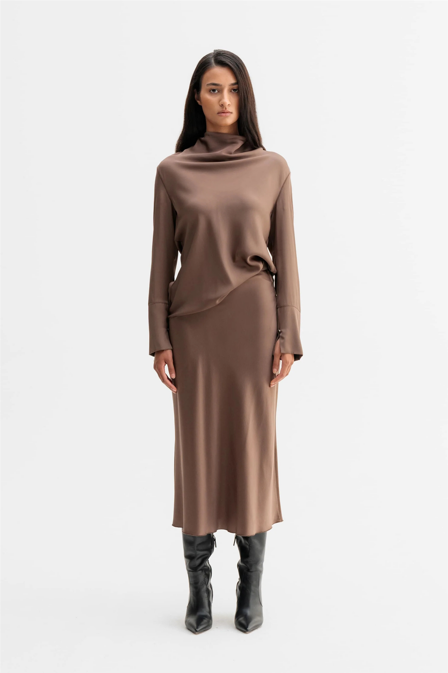 Hana Satin Silk Skirt Light Brown