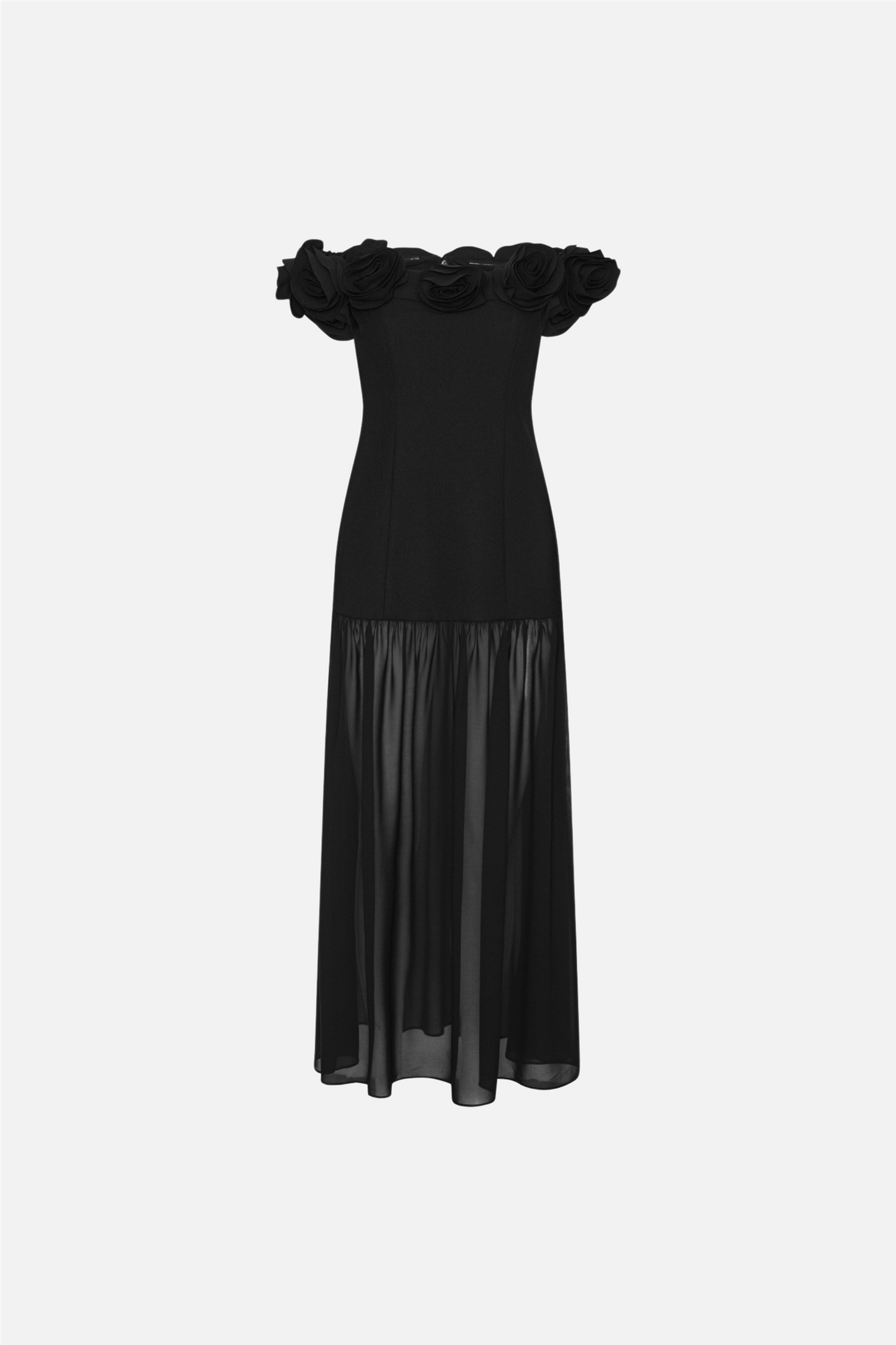 Crepe Maxi Flower Dress Black.