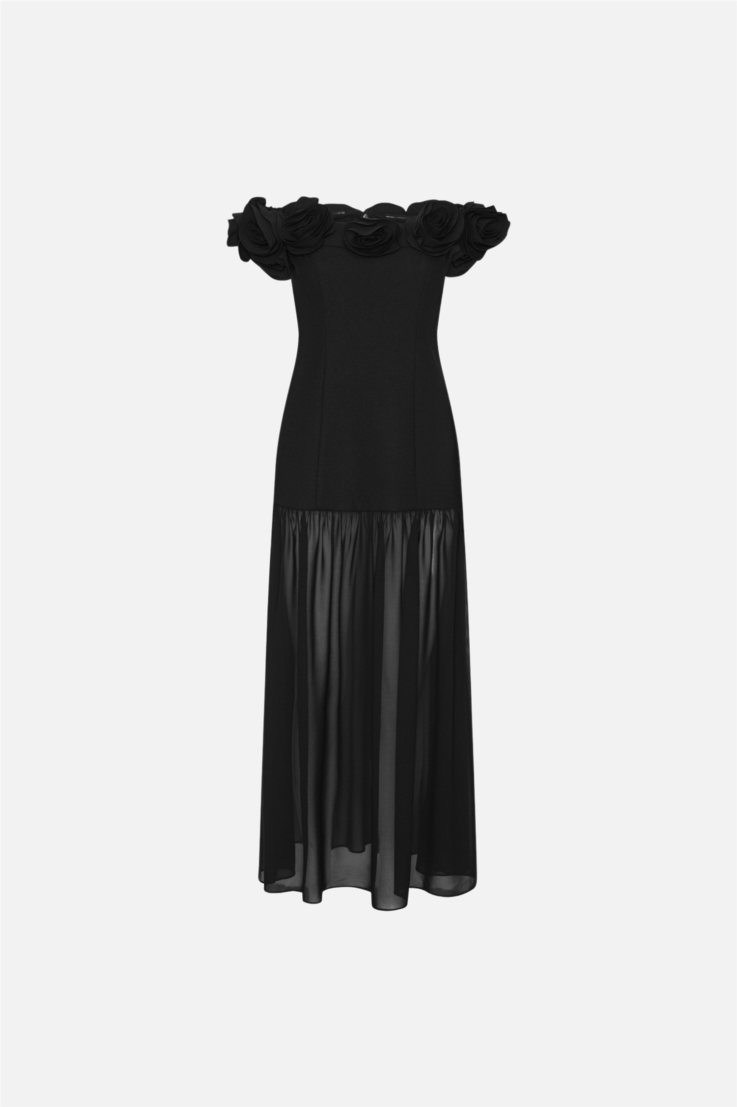 Crepe Maxi Flower Dress Black.