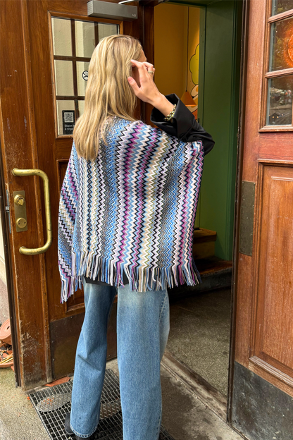 Zig Zag Poncho Blue