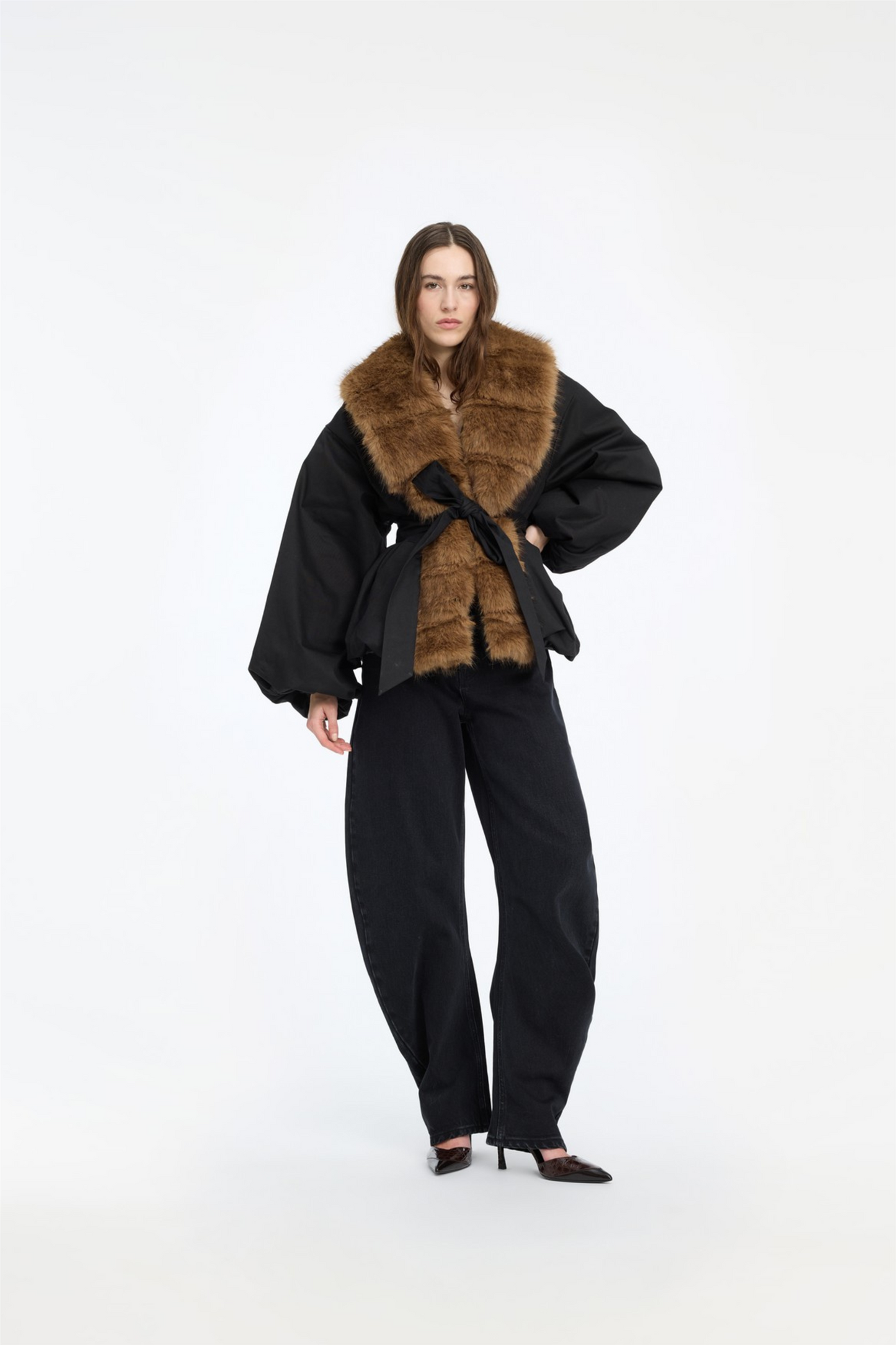 Faux Fur Collar Jacket Black.