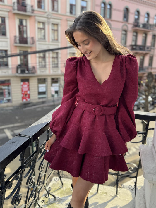 Wavy tweed dress Deep Red