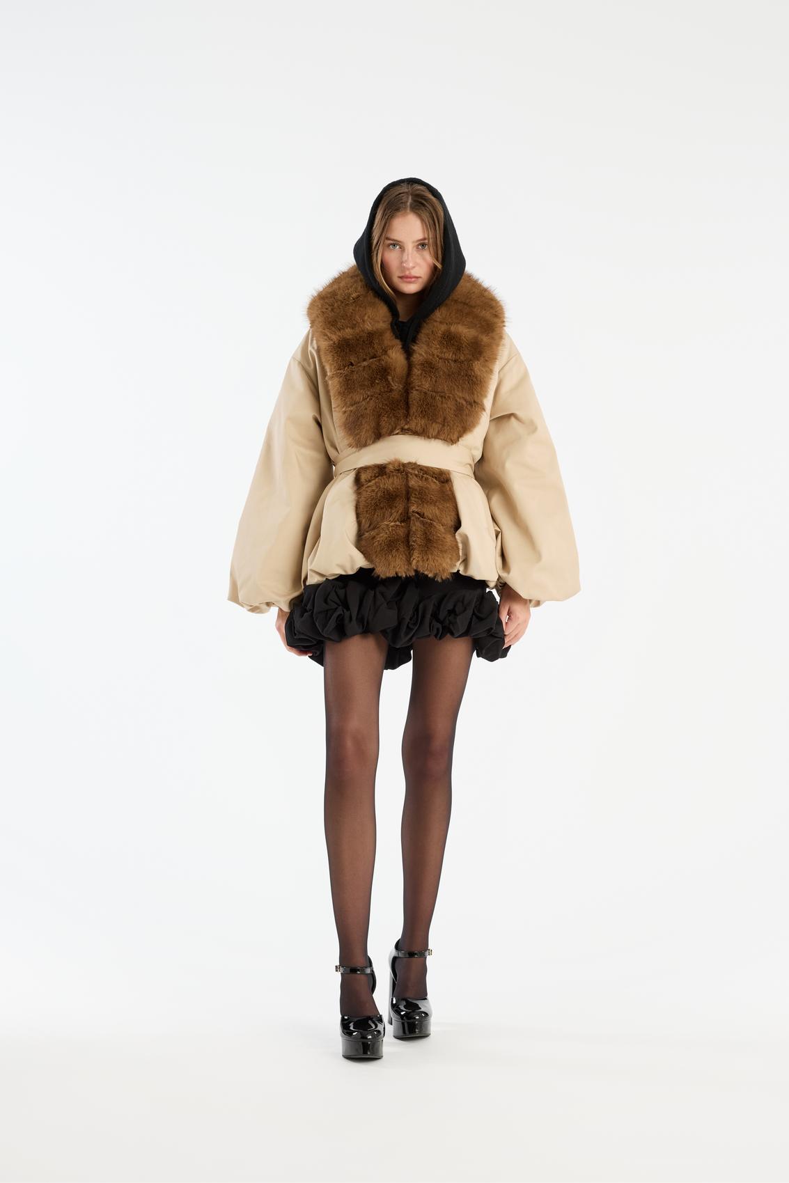 Faux Fur Collar Jacket Cement