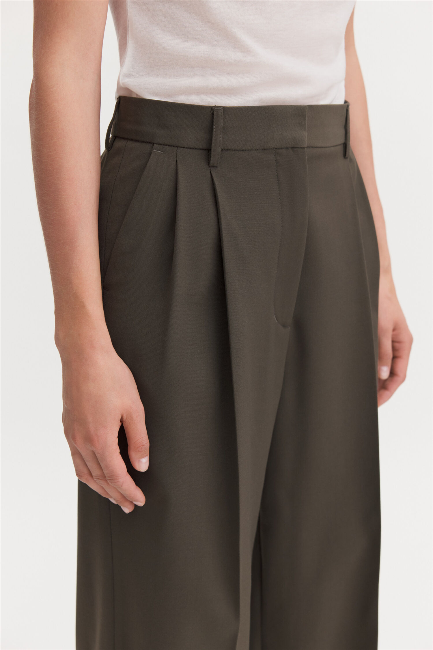 Darcey Wool Trousers Dark Moss Green.