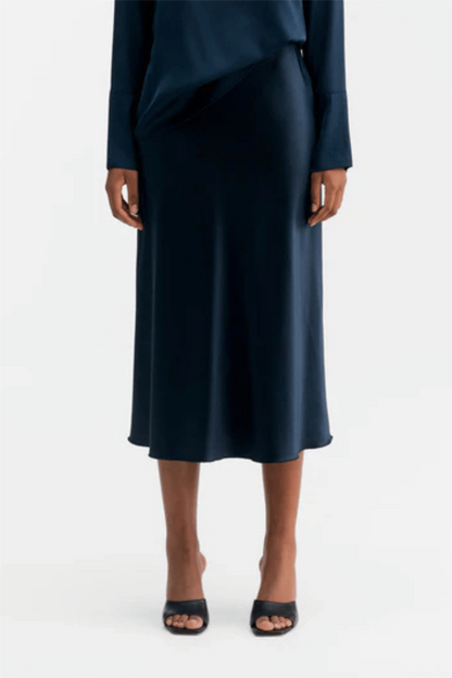 Hana Satin Silk Skirt Midnight Blue