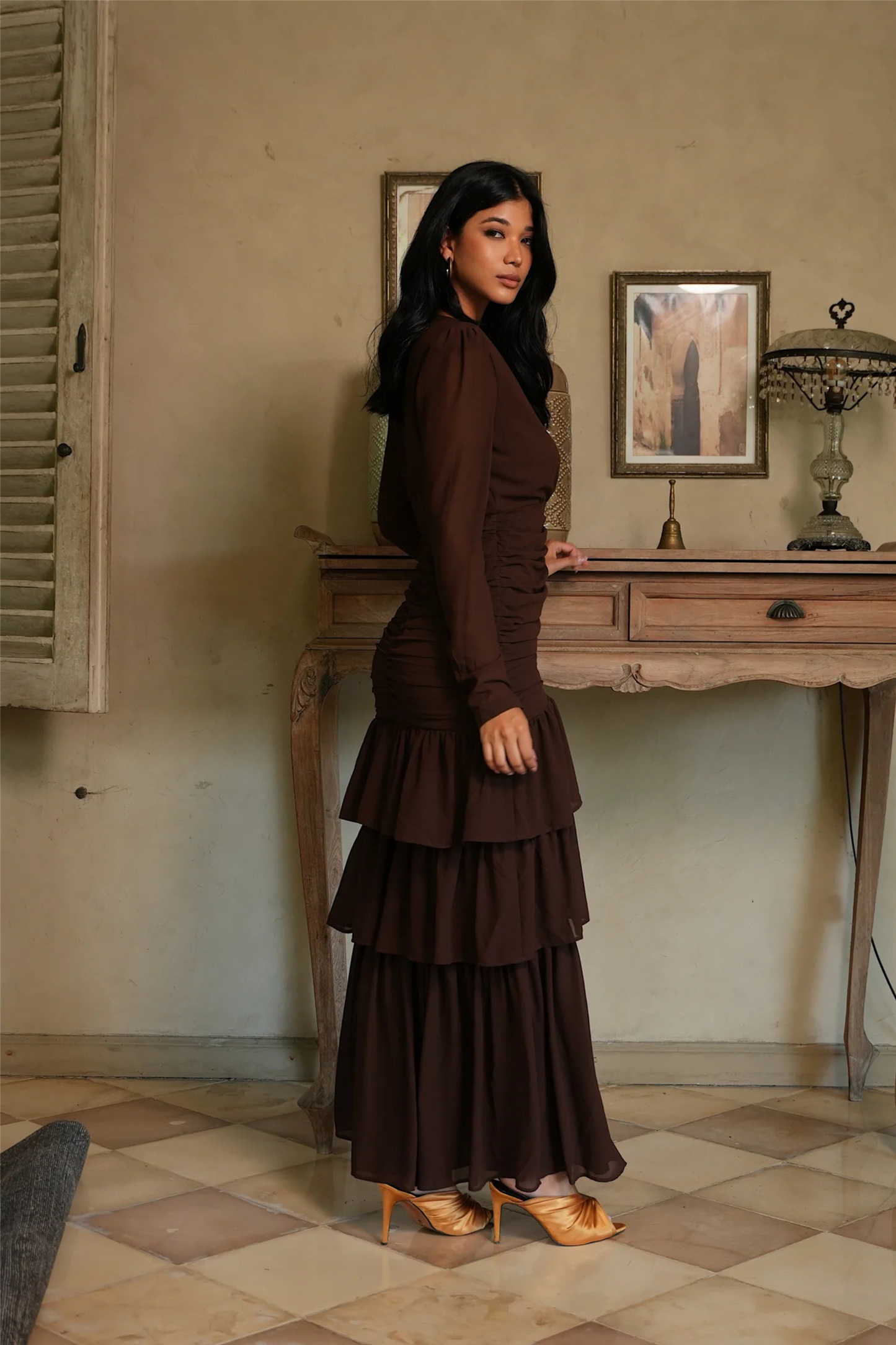 Jenna Long Sleeve Maxi Dress Espresso.