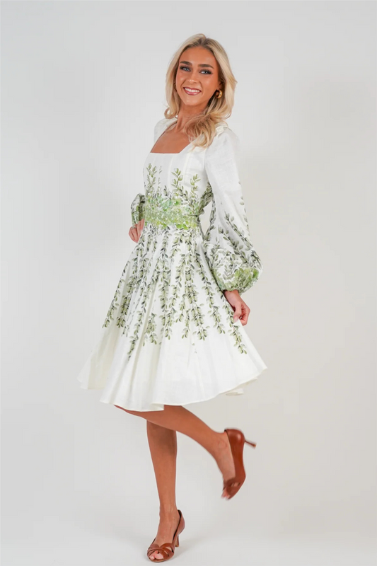 Sophie Print Dress Long Green