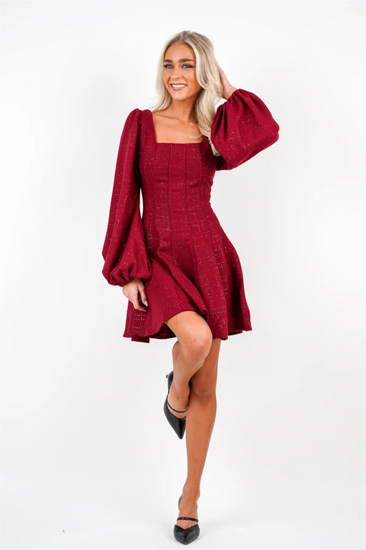 Sophie Tweed Dress Deep Red