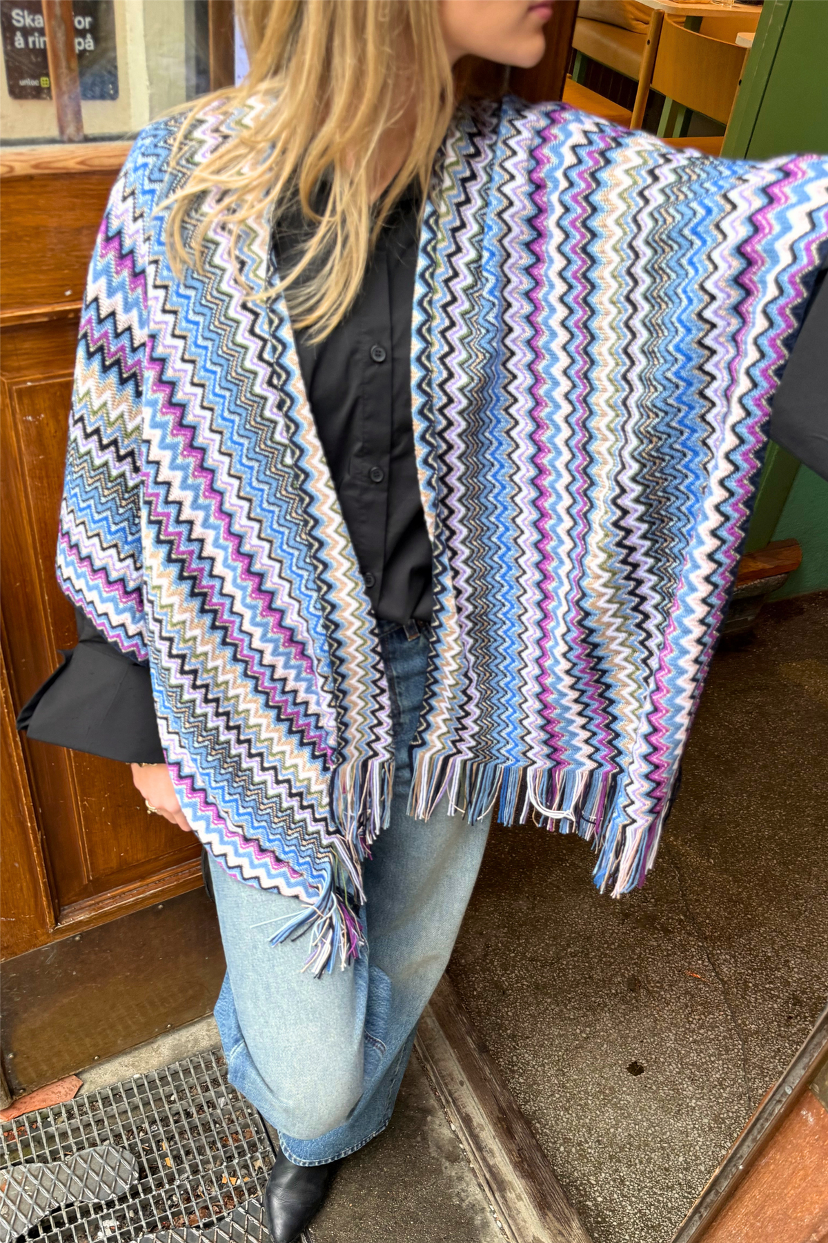 Zig Zag Poncho Blue