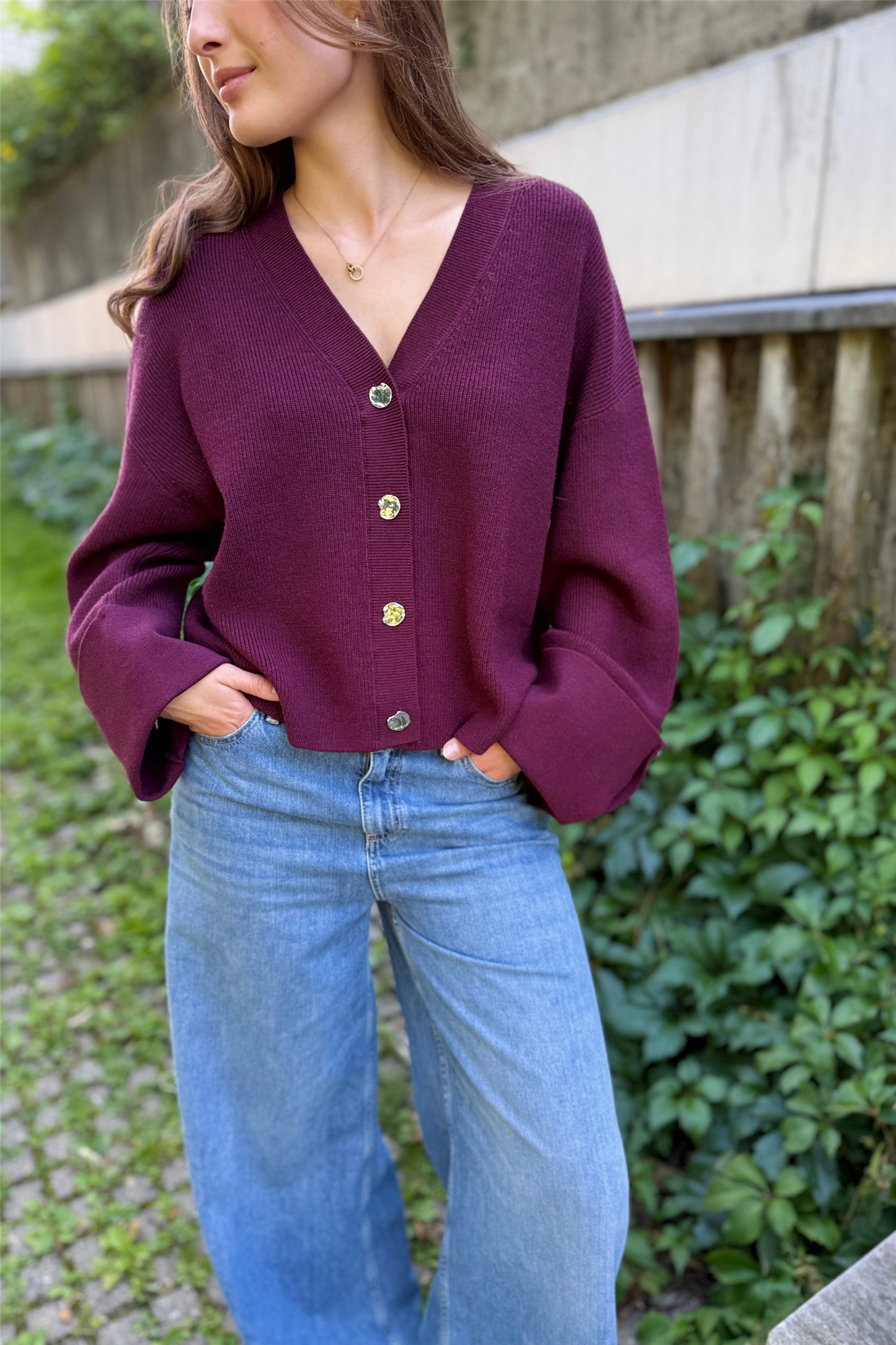 Atari Rib Cardigan Burgundy
