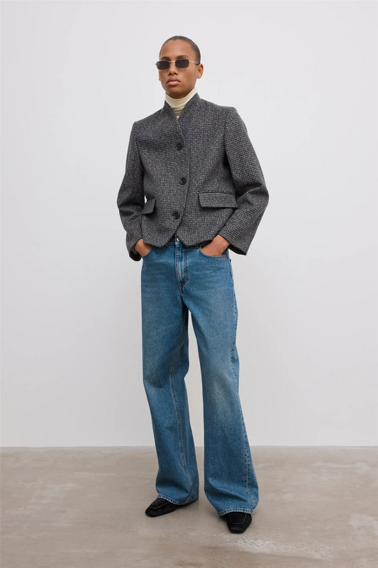 Short Curved Jacket Charcoal Grey.