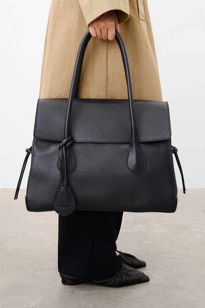 Lydia Tote Bag Grained Leather Black.