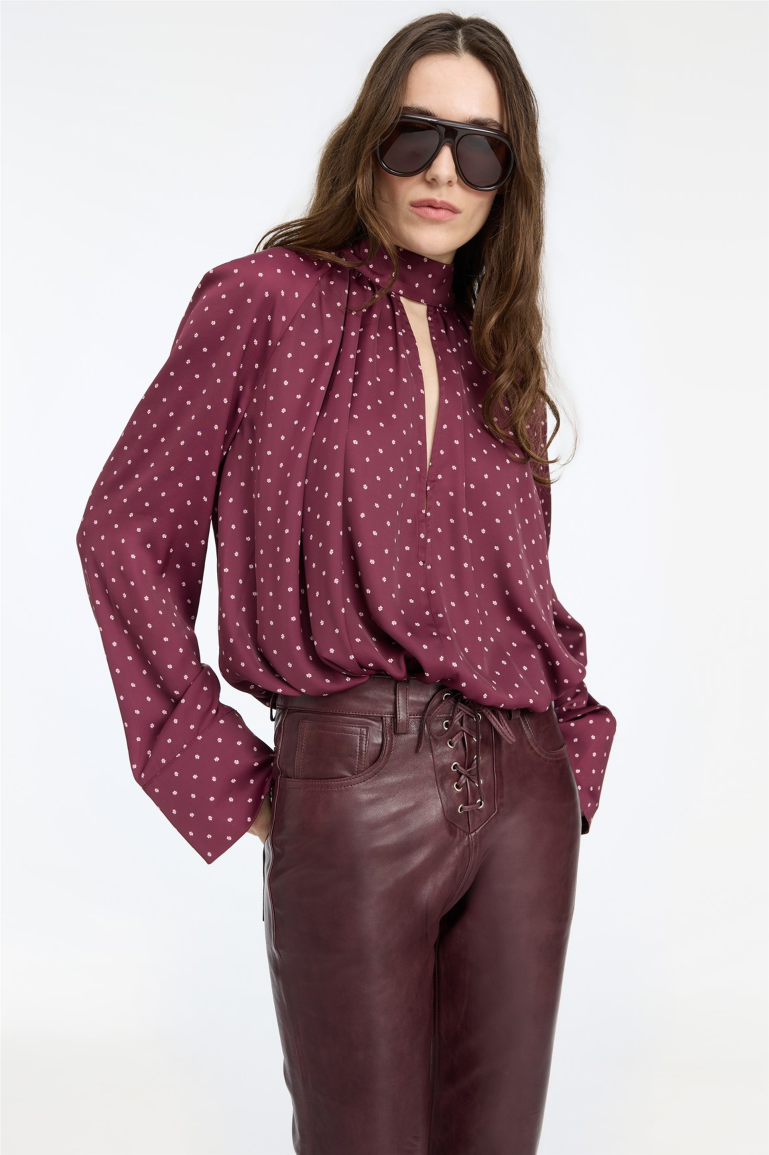Dot Satin Bow Shirt Winetasting Comb..