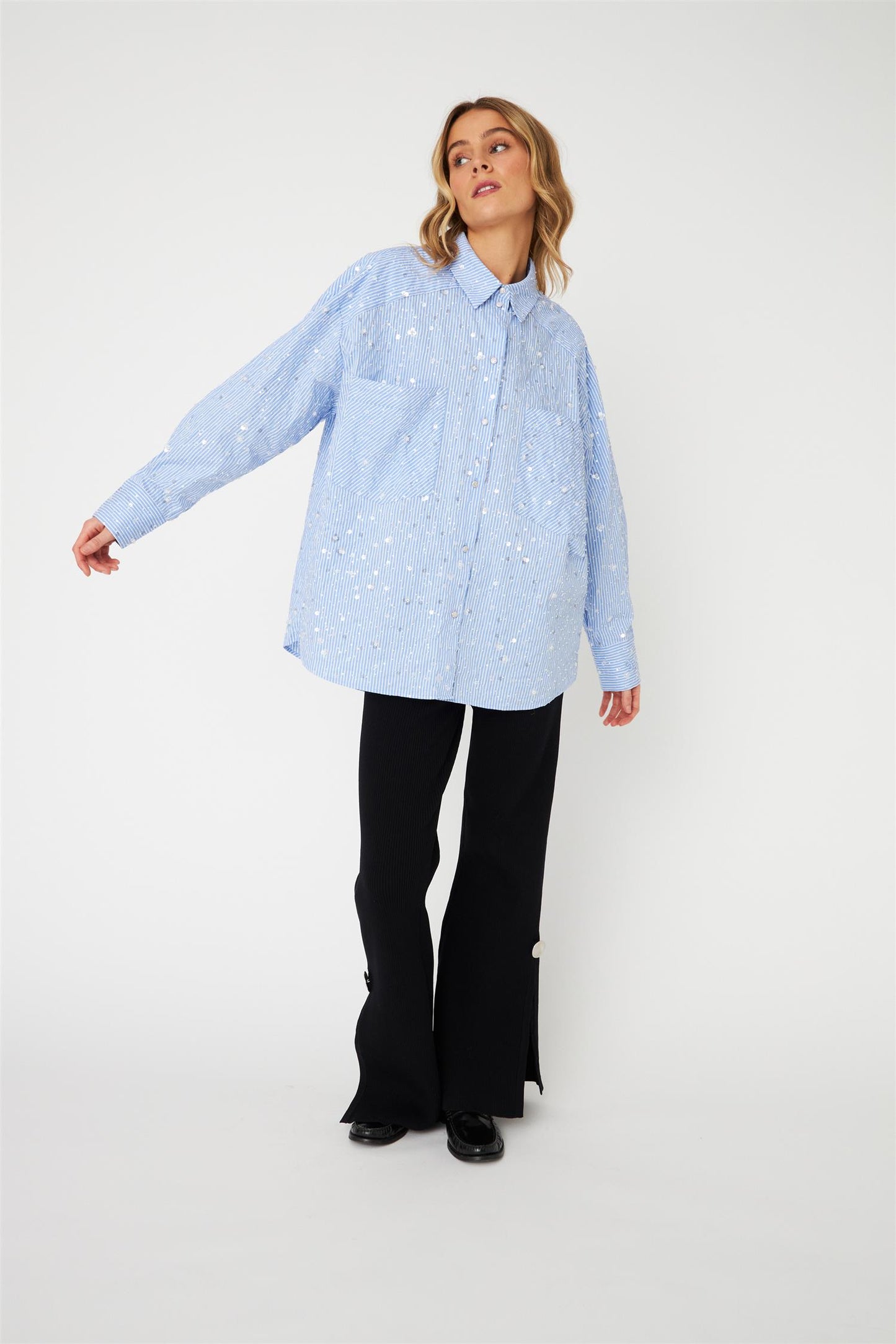 Elliecras Shirt Blue Sequin Stripe