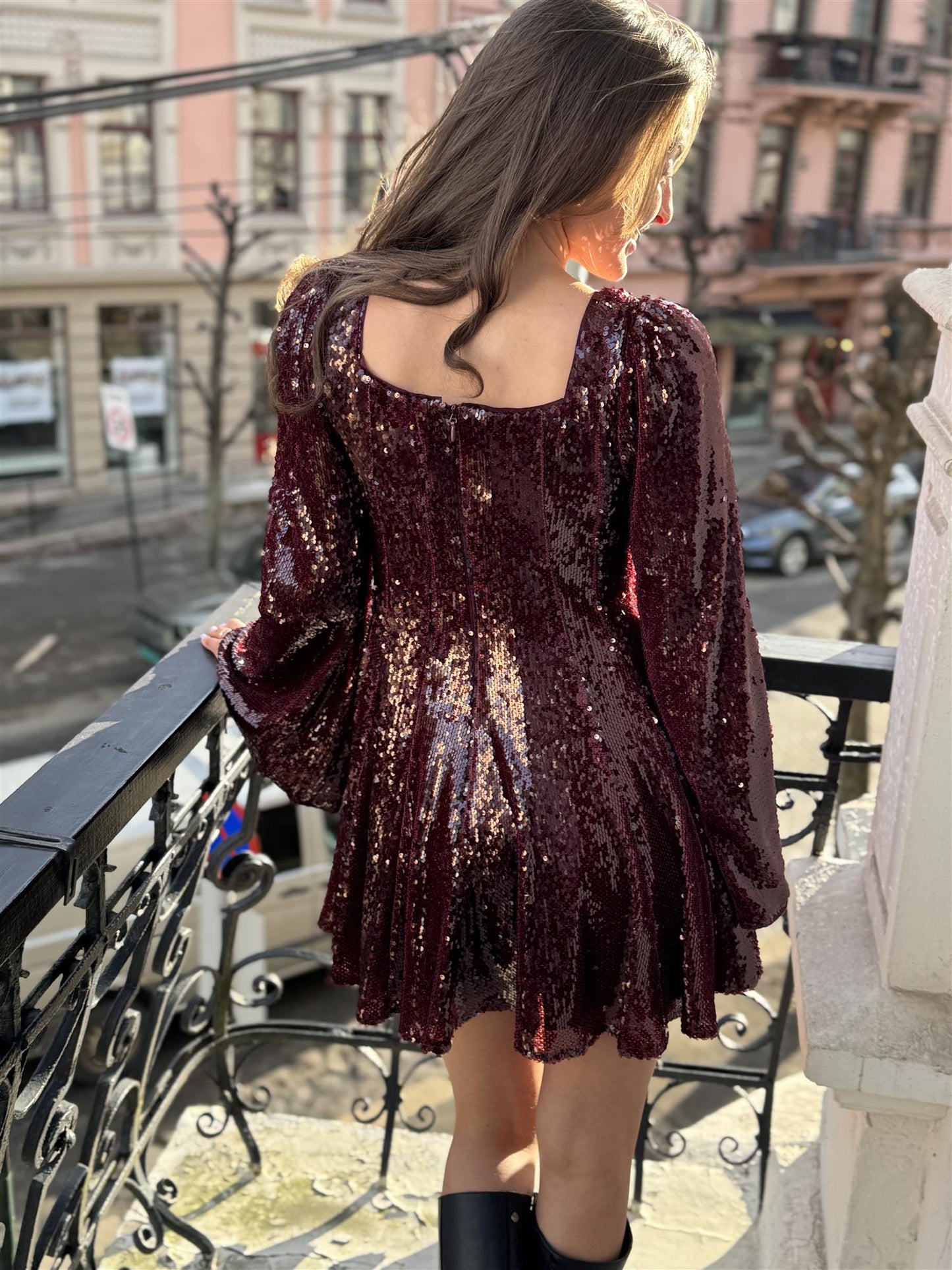 Sophie Sequin Dress Bordeaux