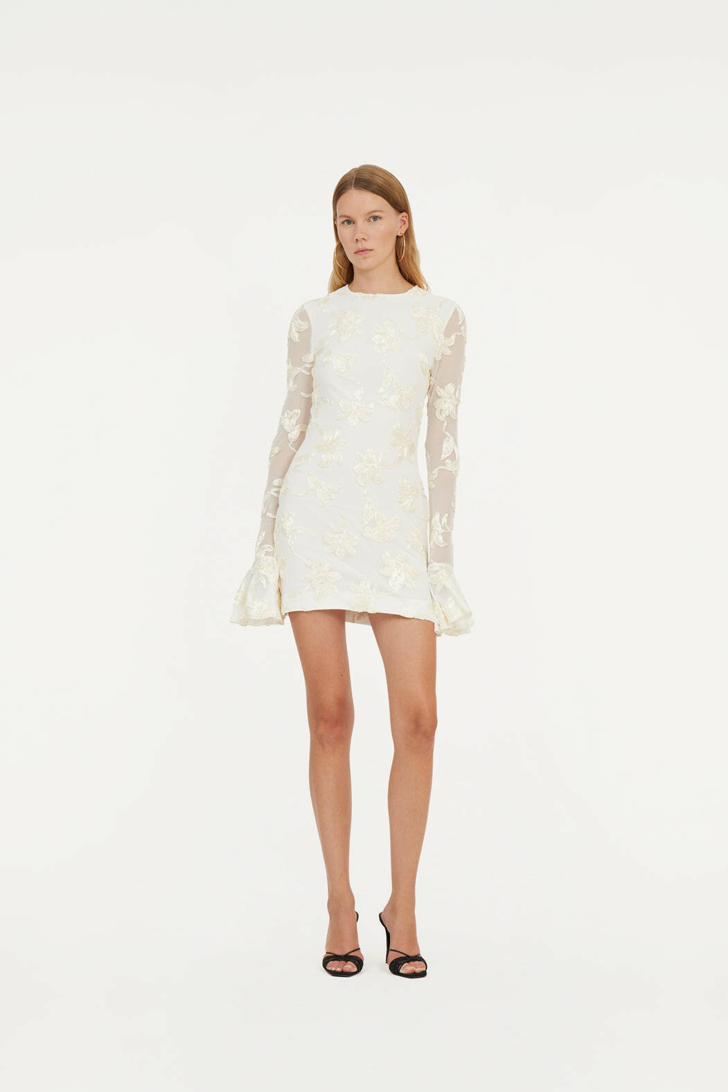 Flower Mesh Mini Dress Egret