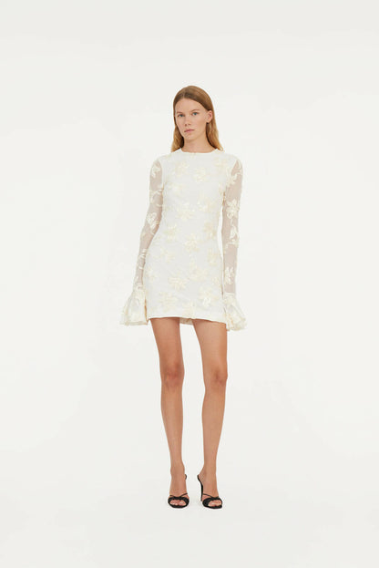 Flower Mesh Mini Dress Egret