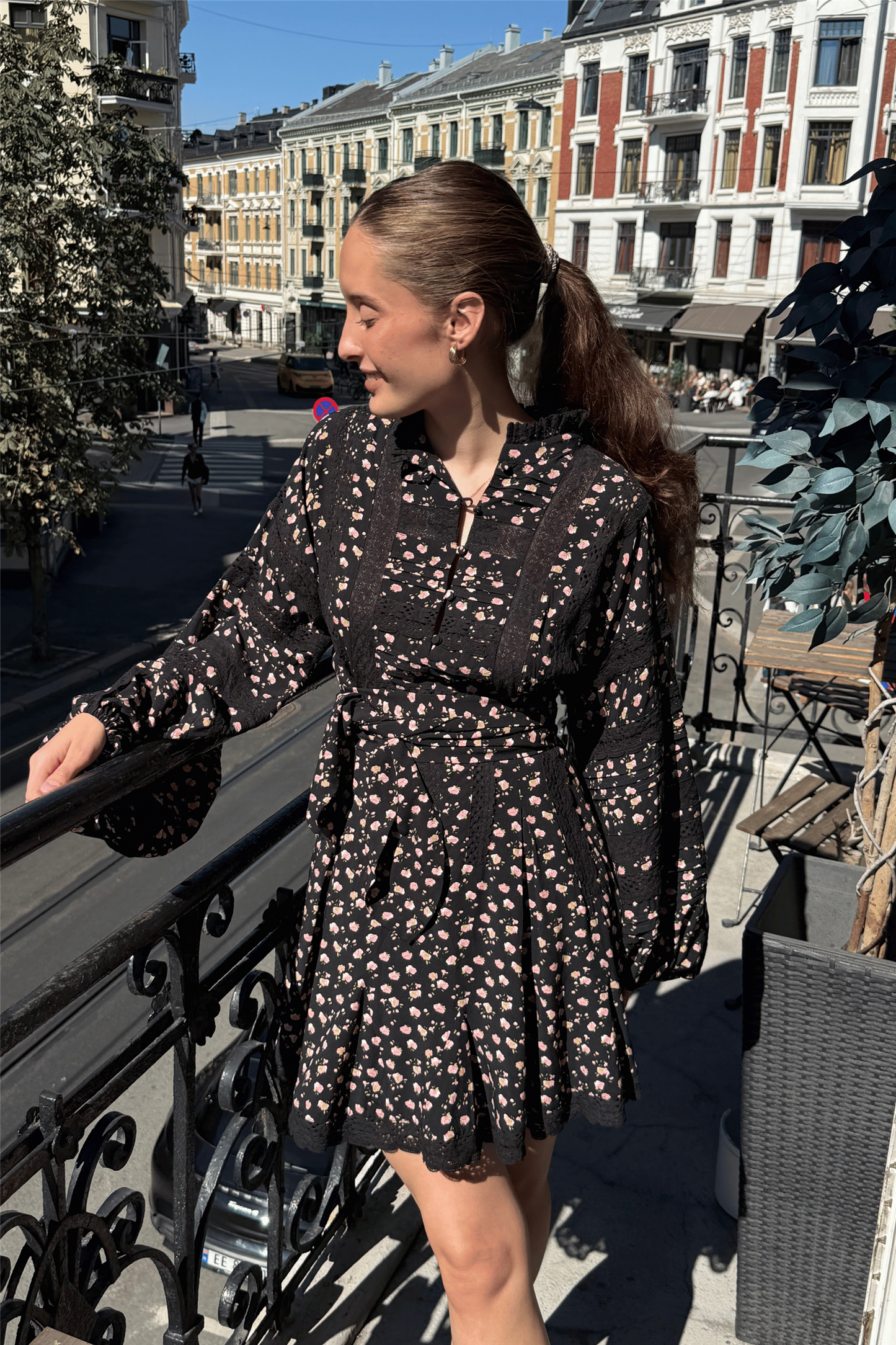 Lita Dress Black Pink Roses