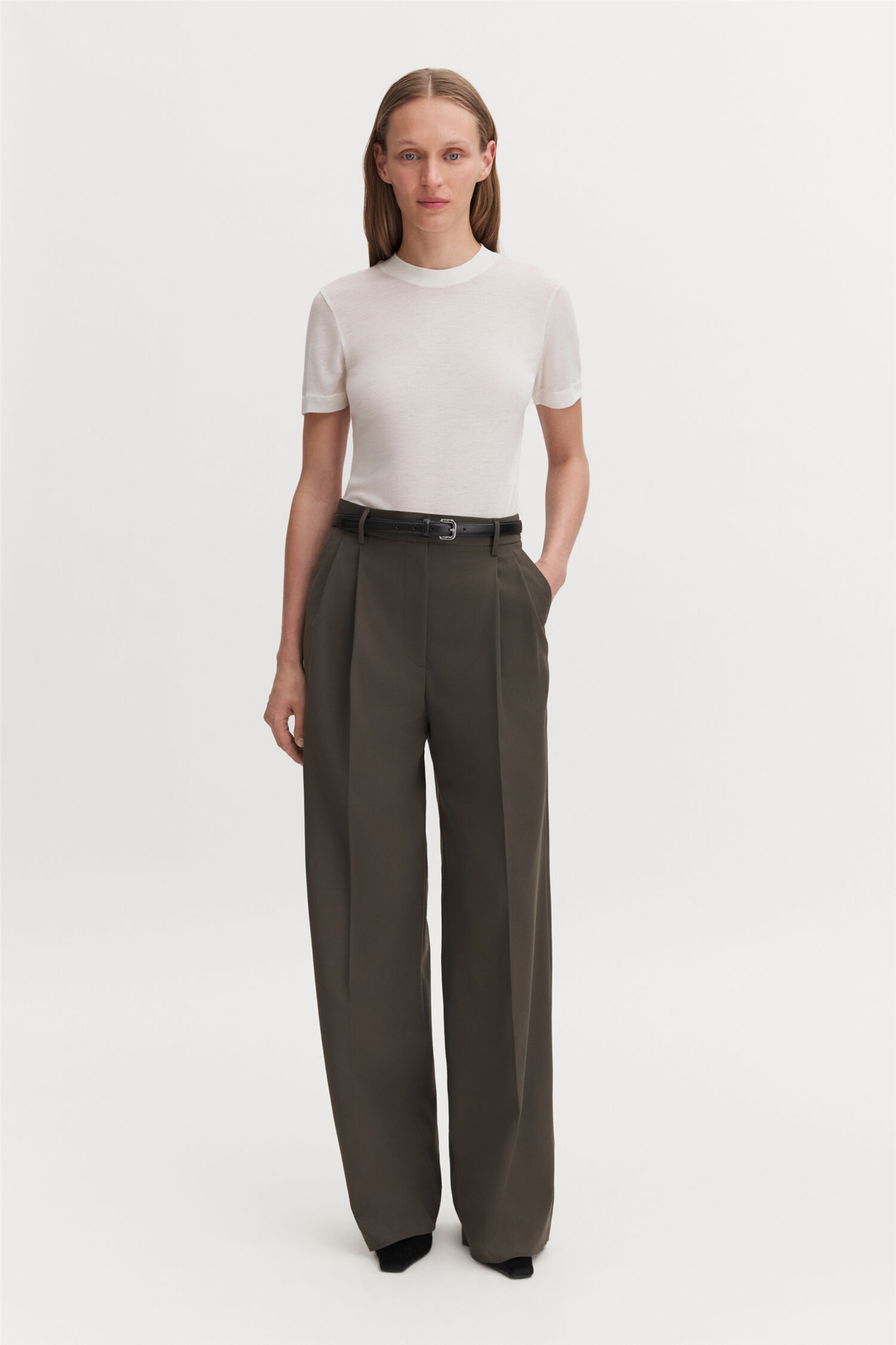 Darcey Wool Trousers Dark Moss Green.