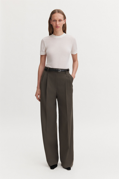 Darcey Wool Trousers Dark Moss Green.