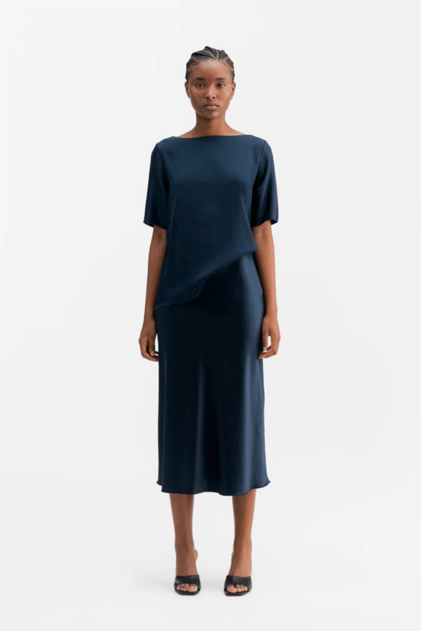 Hana Satin Silk Skirt Midnight Blue