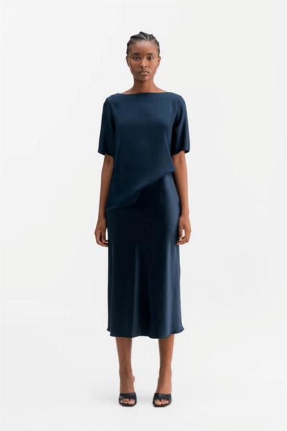 Hana Satin Silk Skirt Midnight Blue