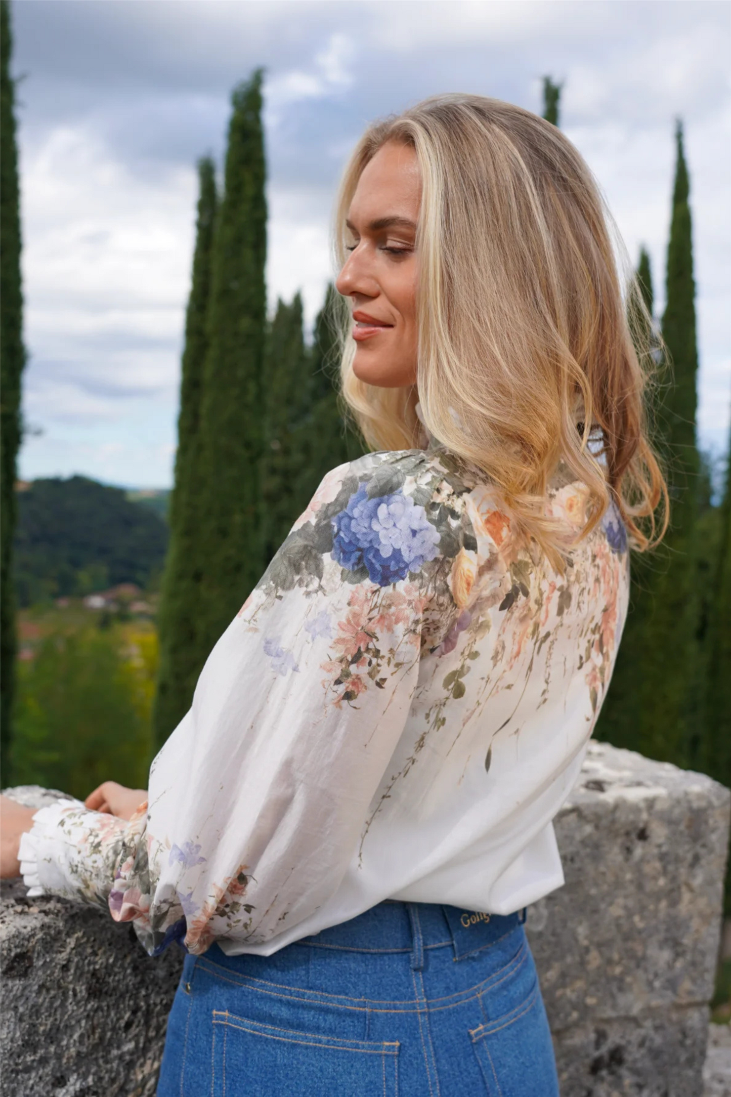 Wisteria blouse Hydrangea Print